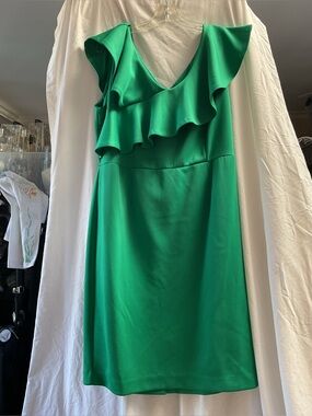 LANE BRYANT Women's Green Ruffle V-Neck Dress